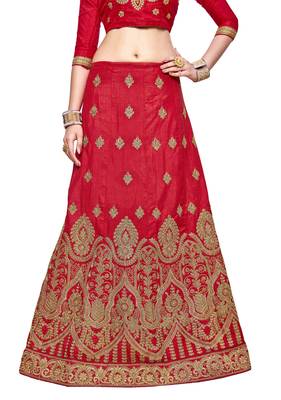 Red Embroidered Silk Semi Stitched Lehenga 4
