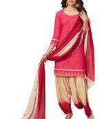 Pink Printed Synthetic Unstitched Salwar With Dupatta