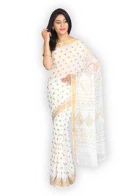 White plain cotton saree 1