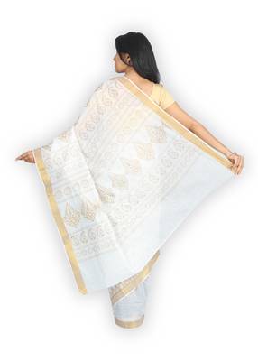 White plain cotton saree 2