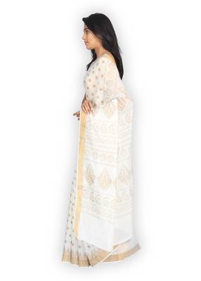 White plain cotton saree 3