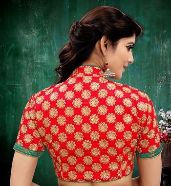 red colored embroidered  two tone silk stitched blouse 2
