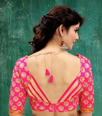 pink colored embroidered  two tone silk stitched blouse 2