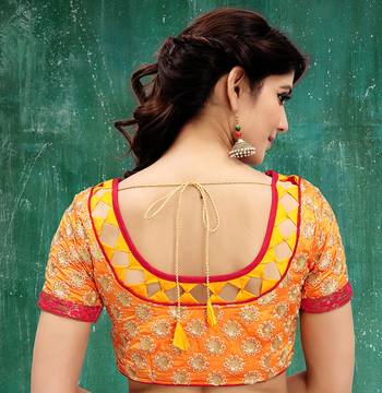 orange colored embroidered  two tone silk stitched blouse 2
