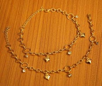 Gold Plated Zircon Studded Heart Shaped Anklets 1