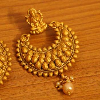 Temple Jewellery Gold Look Matt Finish Earrings 2