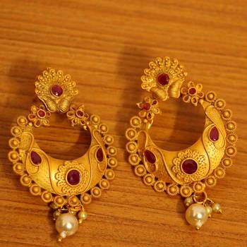 Ruby Matt Gold Finish Temple Jewellery Earrings 1