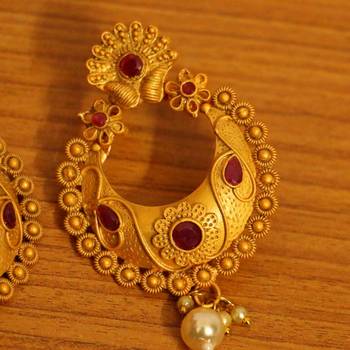 Ruby Matt Gold Finish Temple Jewellery Earrings 2
