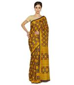 Jashn yellow botanic print art silk saree