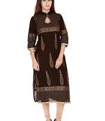 brown printed cotton stitched kurti