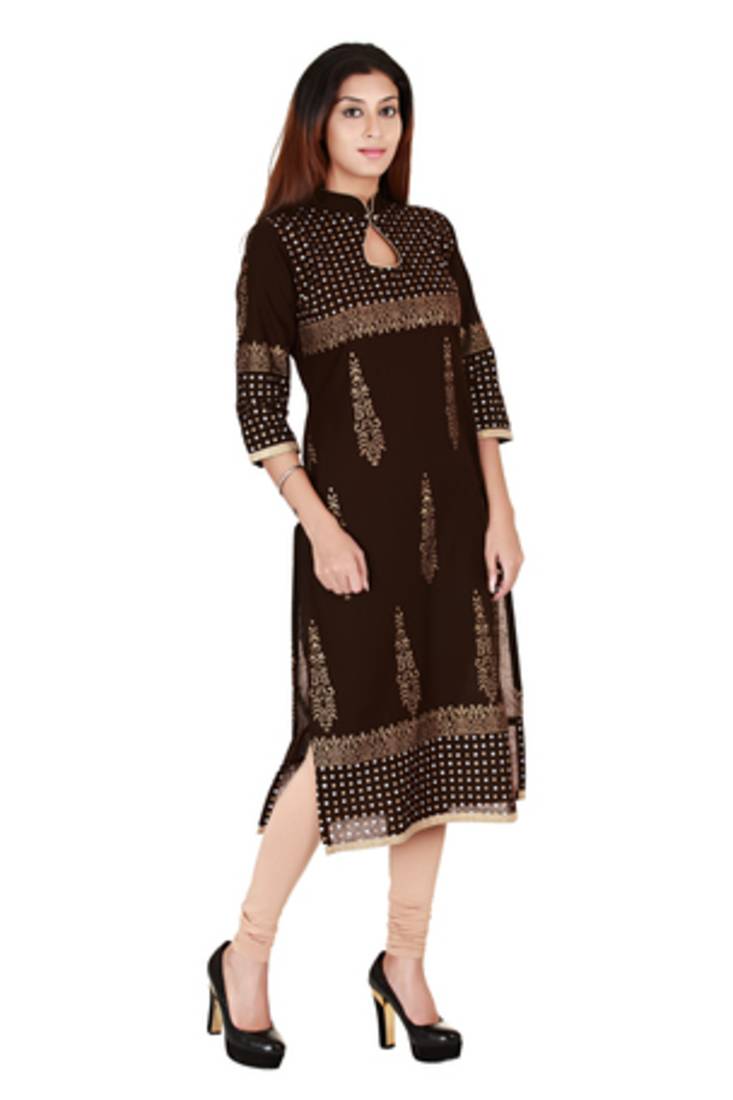brown printed cotton stitched kurti