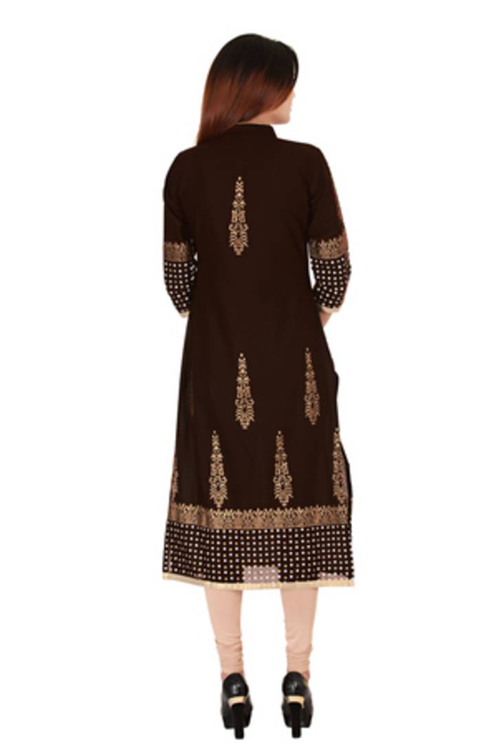 brown printed cotton stitched kurti