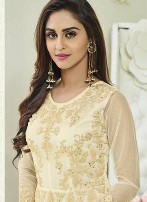 White Net Embroidered Semi Stitched Anarkali Suit 2