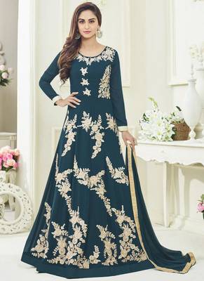 Teal Georgette Embroidered Semi Stitched Anarkali Suit 1