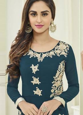 Teal Georgette Embroidered Semi Stitched Anarkali Suit 2