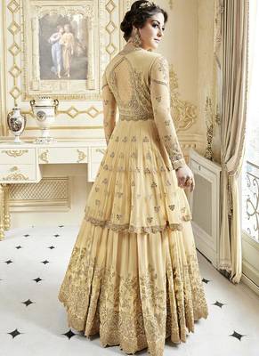 Cream Georgette Embroidered Semi Stitched Pakistani Anarkali Lehenga 2