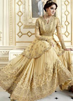 Cream Georgette Embroidered Semi Stitched Pakistani Anarkali Lehenga 3