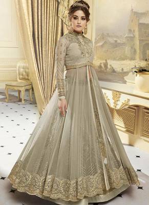 Grey Georgette Embroidered Semi Stitched Pakistani Long Salwar Suit 2