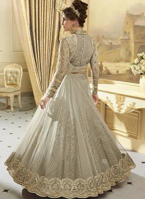 Grey Georgette Embroidered Semi Stitched Pakistani Long Salwar Suit 3