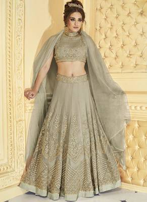 Grey Georgette Embroidered Semi Stitched Pakistani Long Salwar Suit 4