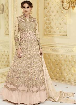Light Pink Georgette Embroidered Semi Stitched Pakistani Salwar With Dupatta 1