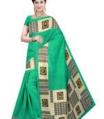 Green Printed Cotton Saree With Blouse