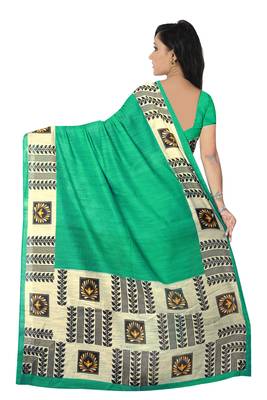 Green Printed Cotton Saree With Blouse 2