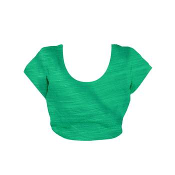 Green Printed Cotton Saree With Blouse 3
