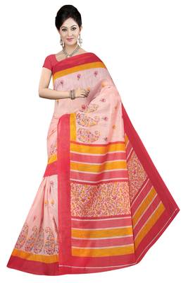 Red Printed Cotton Saree With Blouse 1