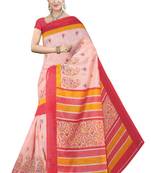 Red Printed Cotton Saree With Blouse