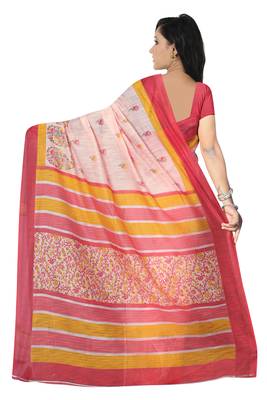 Red Printed Cotton Saree With Blouse 2