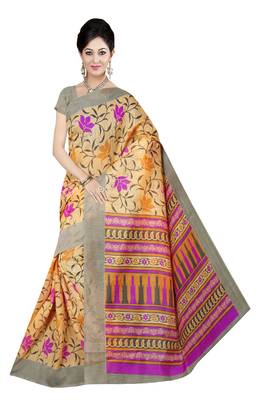 Orange Printed Cotton Saree With Blouse 1