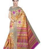 Orange Printed Cotton Saree With Blouse