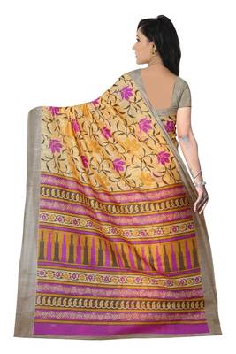 Orange Printed Cotton Saree With Blouse 2