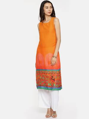 Orange printed rayon cotton-kurtis 1