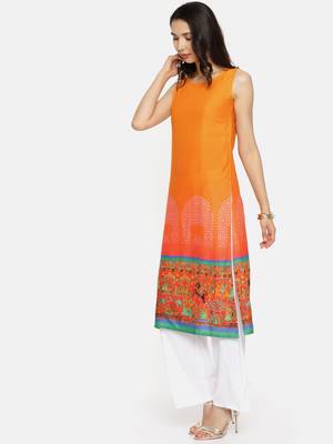 Orange printed rayon cotton-kurtis 3