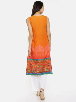 Orange printed rayon cotton-kurtis 4