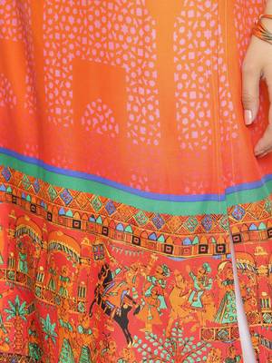 Orange printed rayon cotton-kurtis 5
