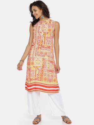 Orange printed rayon cotton-kurtis 1