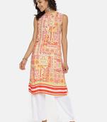 Orange printed rayon cotton-kurtis