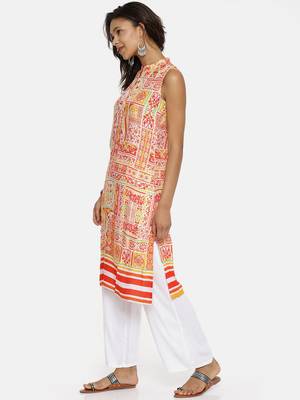 Orange printed rayon cotton-kurtis 3