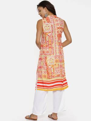 Orange printed rayon cotton-kurtis 4