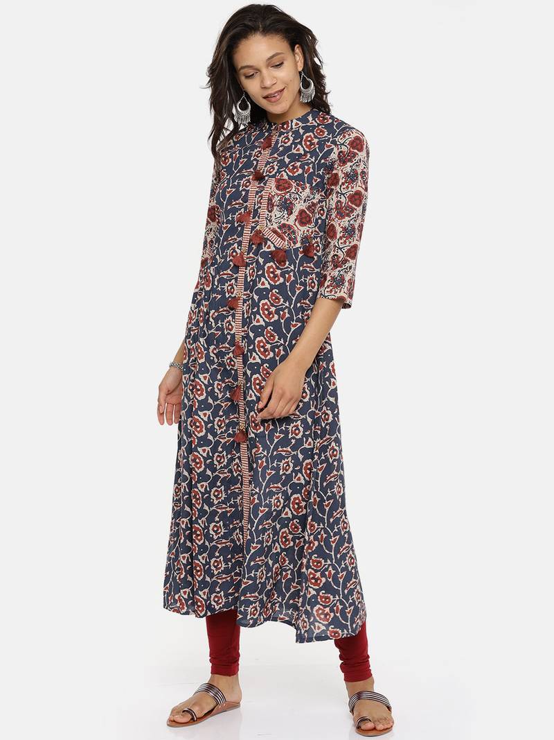 Indigo printed cotton-kurtis