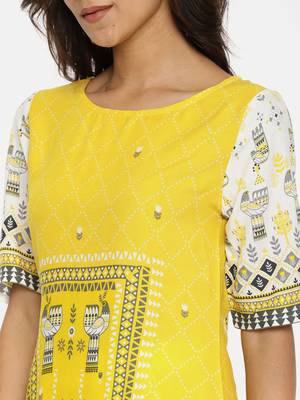 Yellow printed rayon cotton-kurtis 2