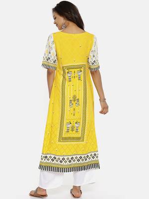 Yellow printed rayon cotton-kurtis 4