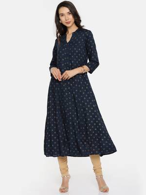 Navy  printed rayon cotton-kurtis 1