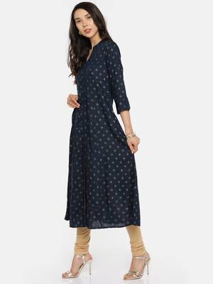 Navy  printed rayon cotton-kurtis 3