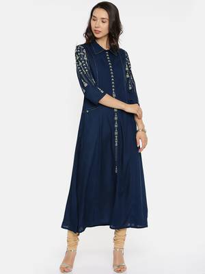 Navy  printed rayon cotton-kurtis 1