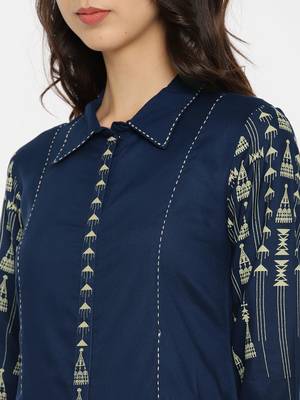 Navy  printed rayon cotton-kurtis 2