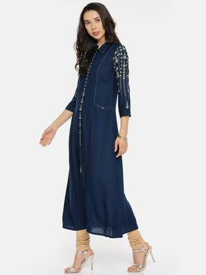 Navy  printed rayon cotton-kurtis 3